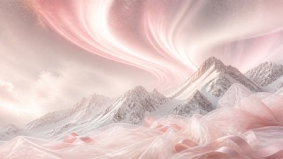 a flowing aurora over snowy peaks, wide sweeping composition, no people, no text