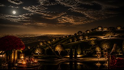 rolling hills with scattered trees under a big dramatic sky, no people