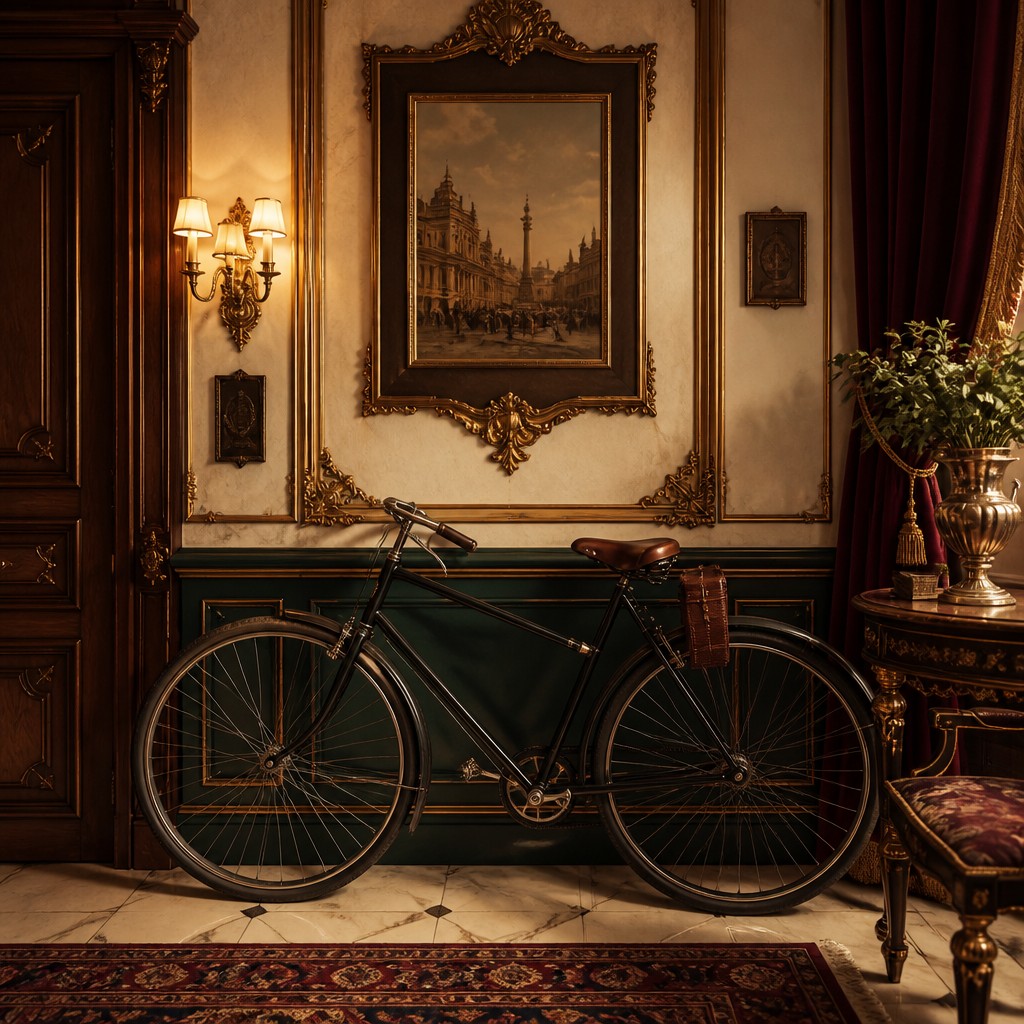bicyle resting against a wall — Traditional Interior Design