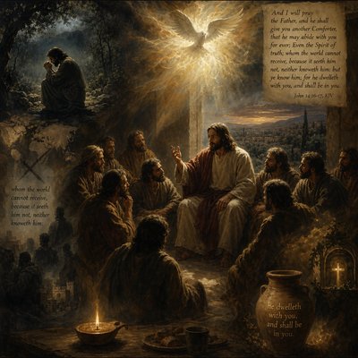 “And I will pray the Father, and he shall give you another Comforter, that he may abide with you for ever; Even the Spirit of truth; whom the world cannot receive, because it seeth him not, neither knoweth him: but ye know him; for he dwelleth with you, and shall be in you.” (John 14:16-17, KJV)
