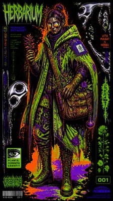 full-body original character: a wandering botanist with a satchel of plants, a patched green cloak, tall boots and round glasses, neutral background