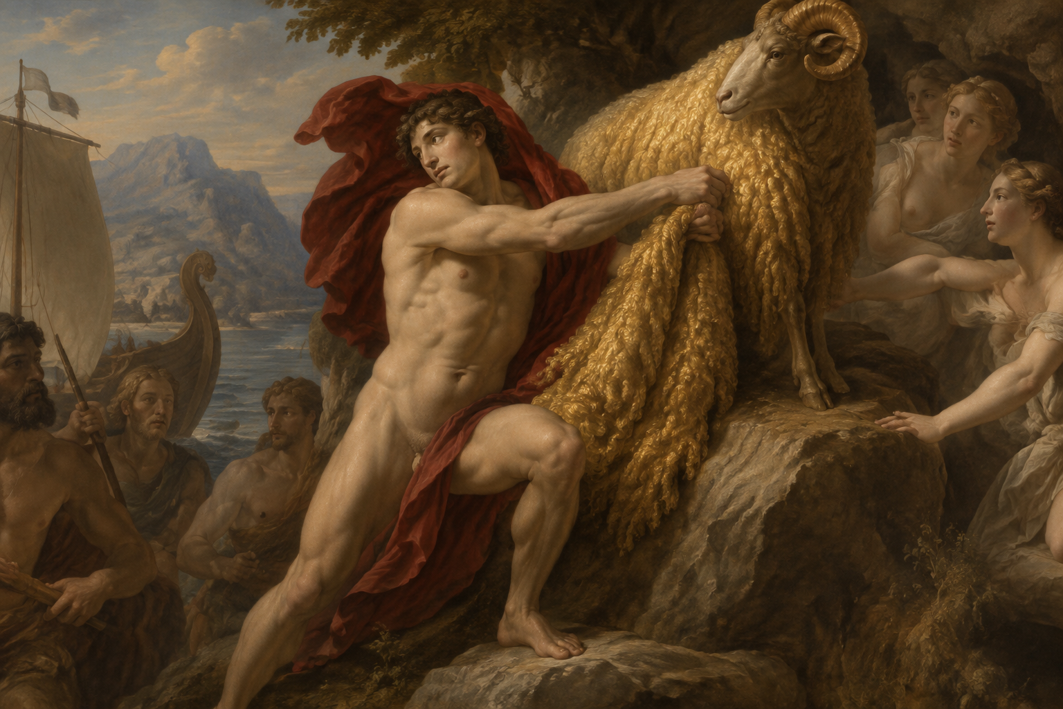 ancient greek story of the ignudi Jason capturing the golden fleece