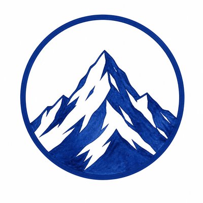 an emblem of a mountain peak inside a circle, simple bold shapes on a plain background, no text or lettering