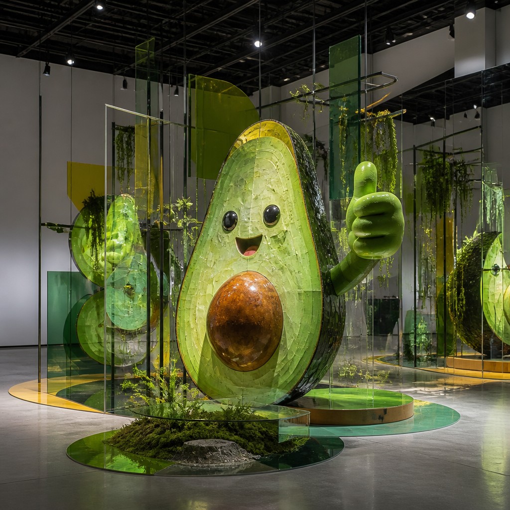 a happy avocado character giving a thumbs up, bold readable design on a plain background, no text