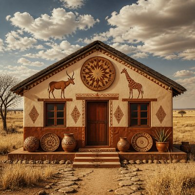 house with front view — Botswanan Art Style