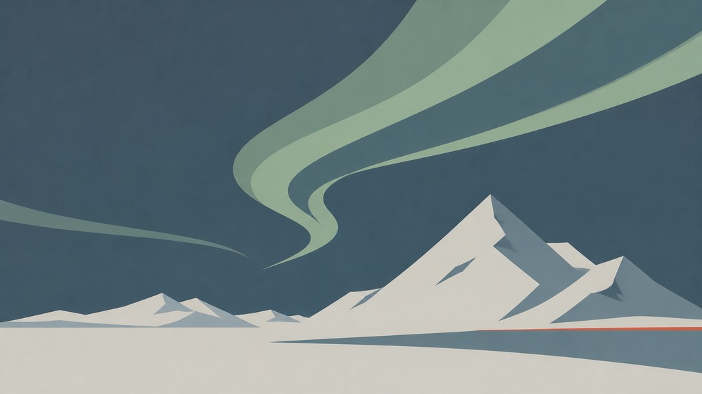 a flowing aurora over snowy peaks, wide sweeping composition, no people, no text