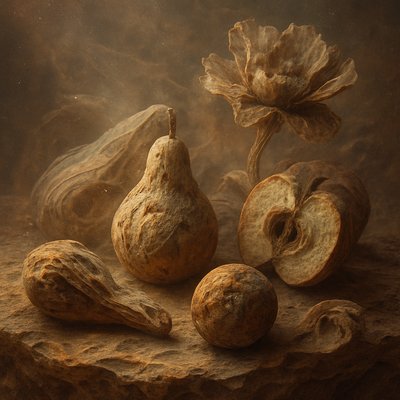 still life arrangement of fruits and flowers