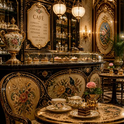 cozy cafe interior with warm lighting