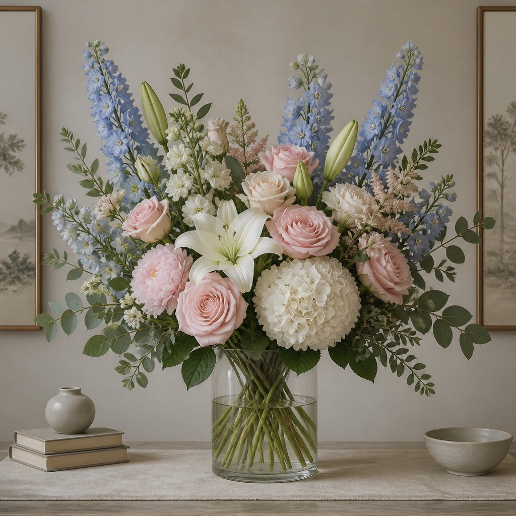 bouquet of flowers in a glass vase — Perfect Balance Art Style