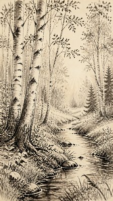 a serene birch forest in soft morning light, no people, no text