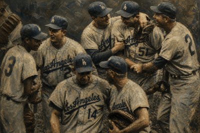 a painting of a group of baseball players