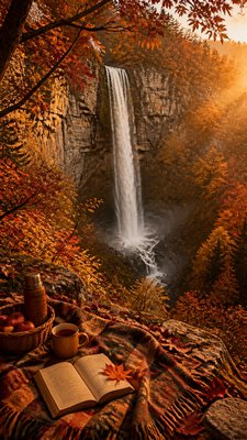 towering waterfall cascading down a cliff