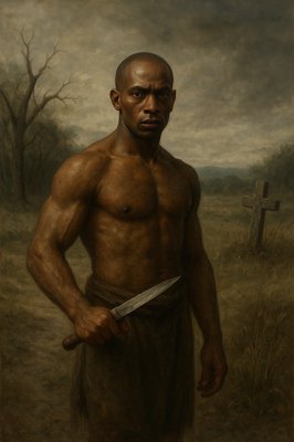 a painting of a man holding a knife