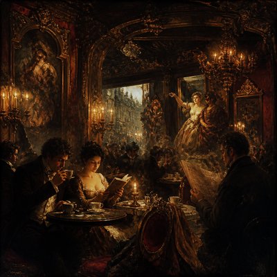 cozy cafe interior with warm lighting