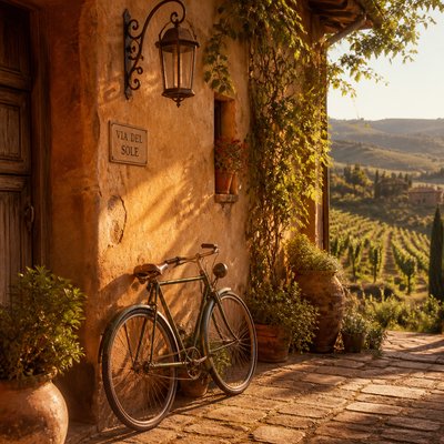 bicyle resting against a wall — Tuscan Interior Design