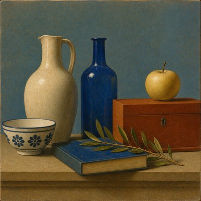 still life with everyday objects — Egg Tempera Painting Style