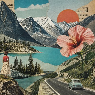 wide landscape with natural scenery — Photomontage Art Style