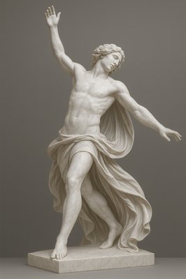 a statue of a man with his arms in the air