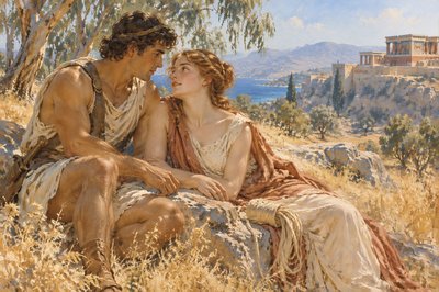 Theseus falls in love with Minos' daughter, Ariadne