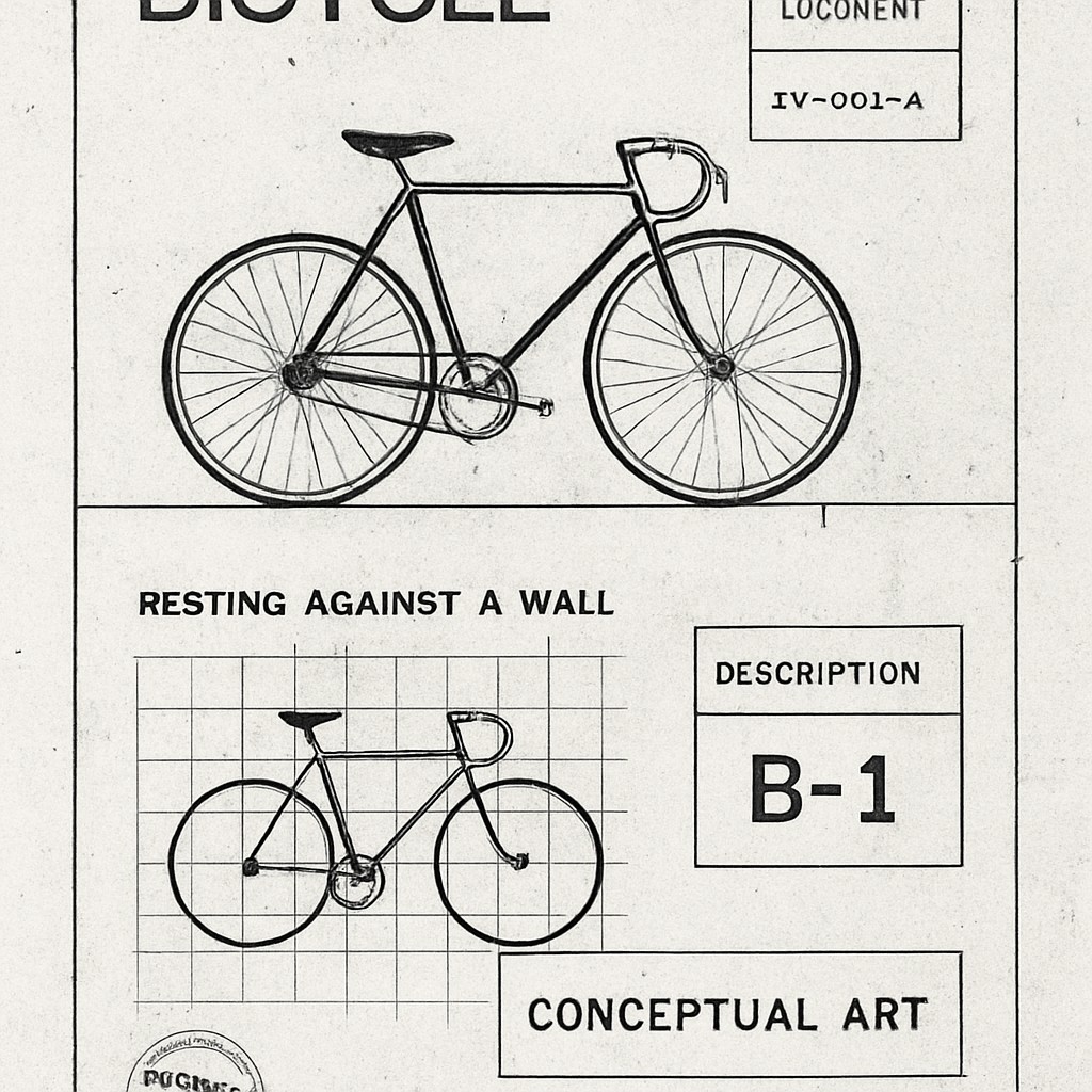bicyle resting against a wall