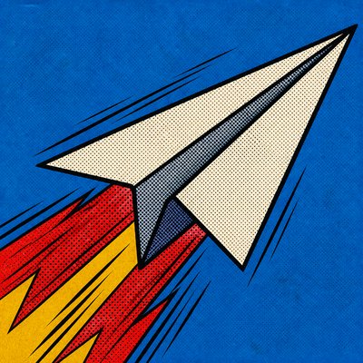 a paper plane, clean minimal composition on a plain background, no text