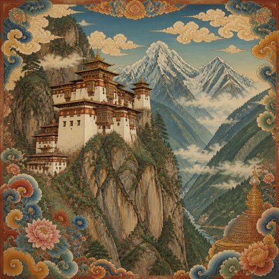 wide landscape with natural scenery — Bhutanese Art Style