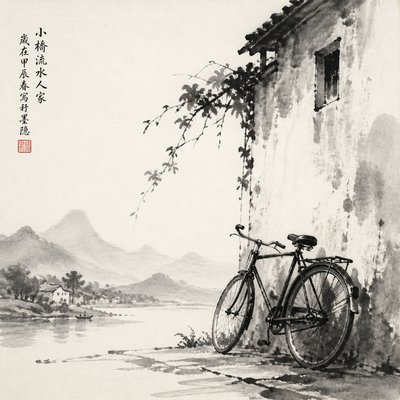bicyle resting against a wall