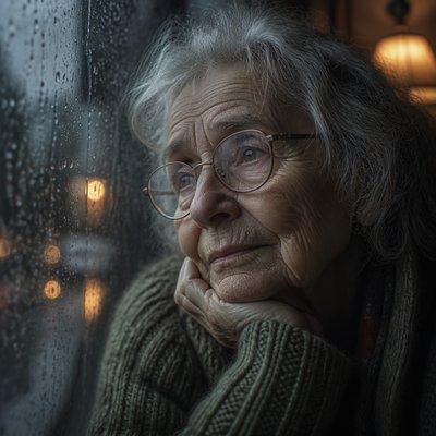 close-up portrait of an elderly person with expressive weathered features