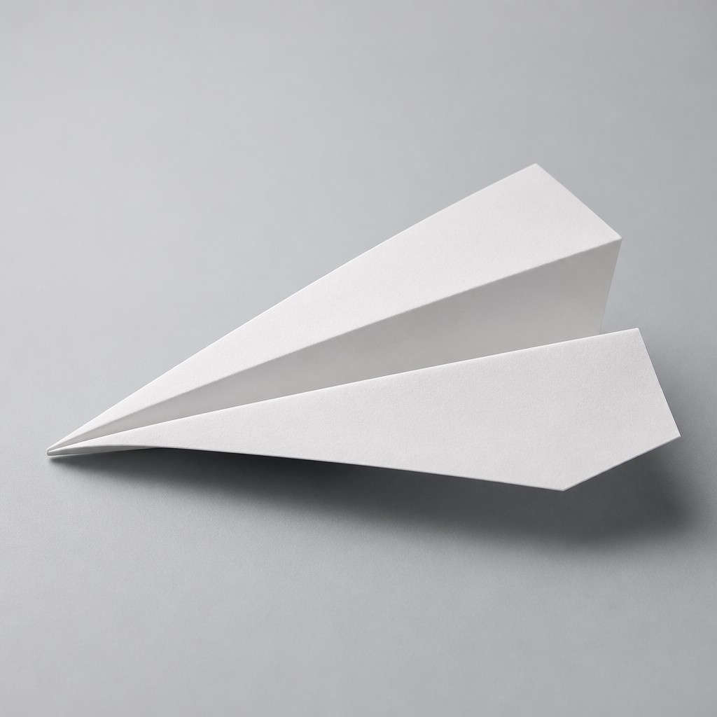 a paper plane, clean minimal composition on a plain background, no text