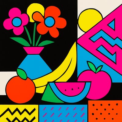 still life arrangement of fruits and flowers
