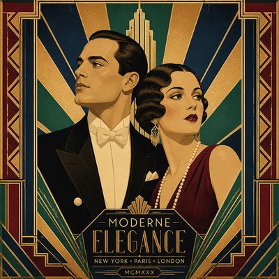 portrait of two people together — Art Deco Poster Design