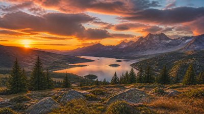 sweeping panoramic landscape with a dramatic sky