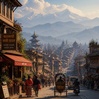 urban street with city activity — Atmospheric Perspective Art Style