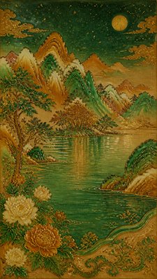 a tranquil mountain lake beneath a starry night sky, no people, no text