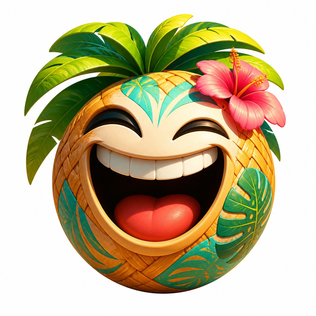 an exaggerated laughing face of an original round mascot character, bold and readable at small size, plain background, no text