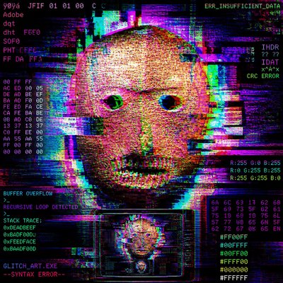 a digital image of a man's face with a computer code in the background
