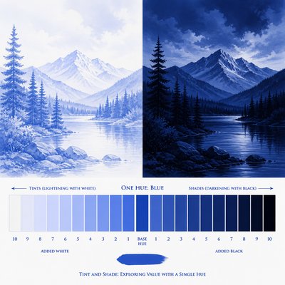wide landscape with natural scenery — Tint and Shade Art Style
