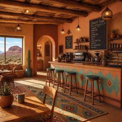 cozy cafe interior with warm lighting