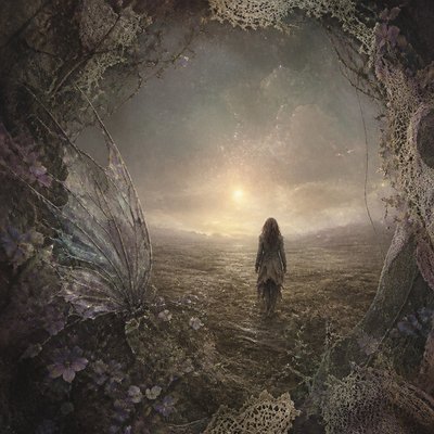 a solitary figure walking toward a glowing horizon across an empty plain, moody atmosphere, no text or lettering