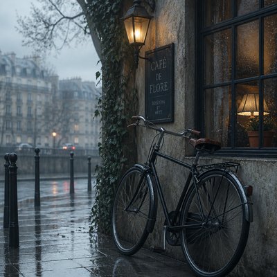 bicyle resting against a wall