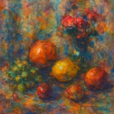 still life arrangement of fruits and flowers