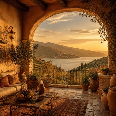 serene landscape with mountains and water