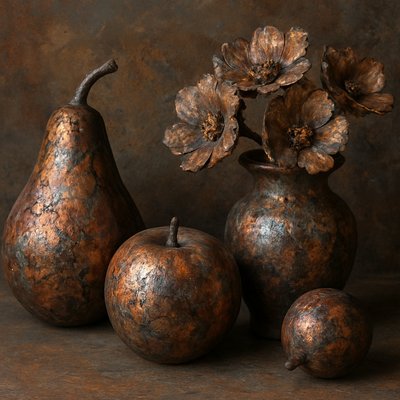 still life arrangement of fruits and flowers