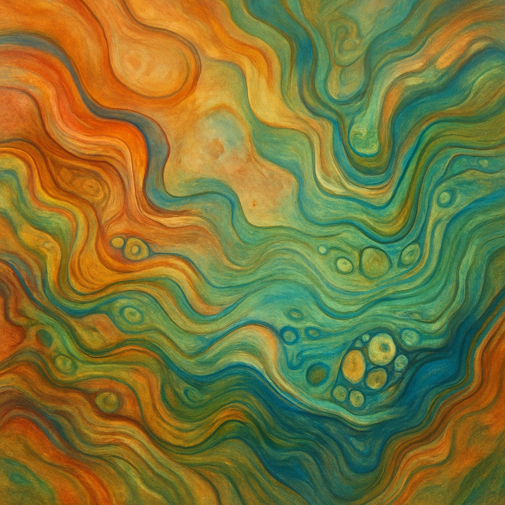 a painting of a colorful swirl with bubbles