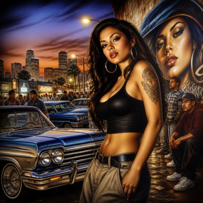 urban street with city activity — Airbrush Art Style