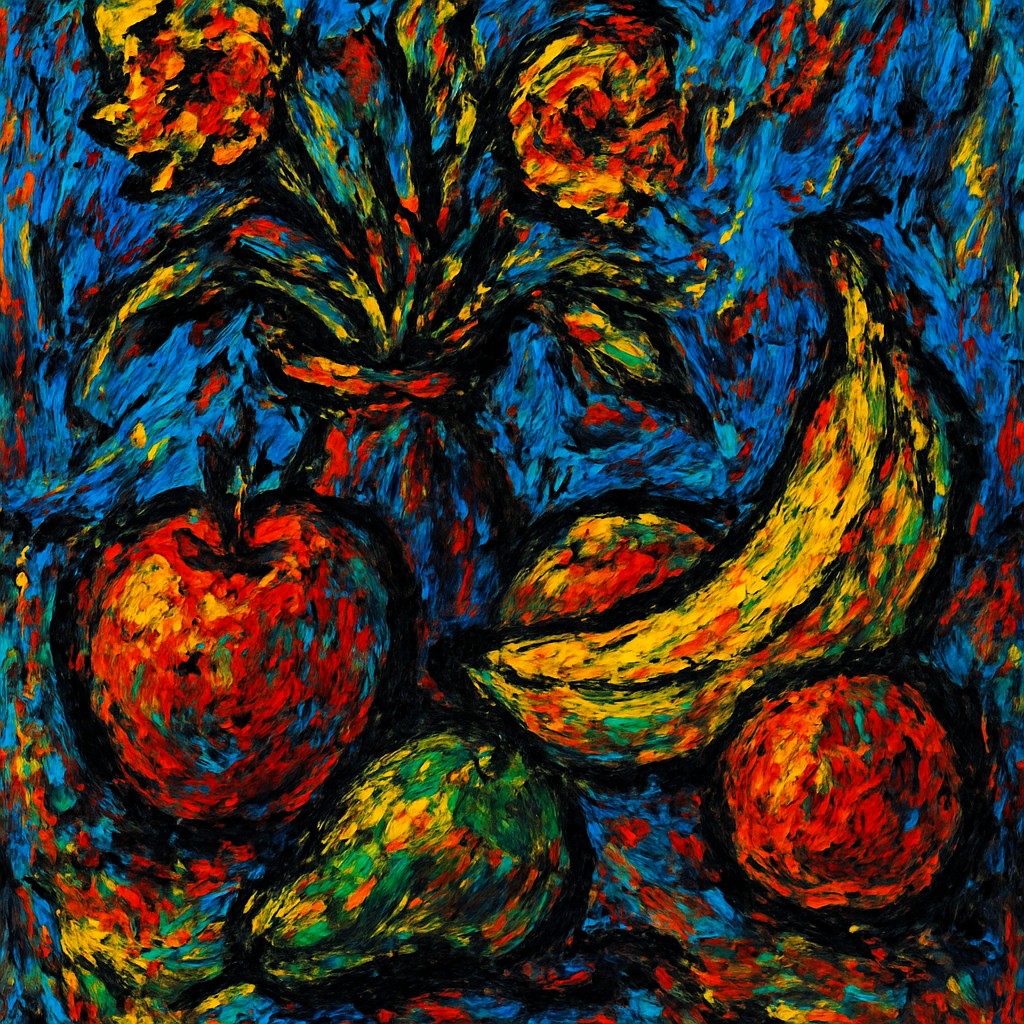 still life arrangement of fruits and flowers