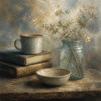 still life with everyday objects — Scumbling Painting Style