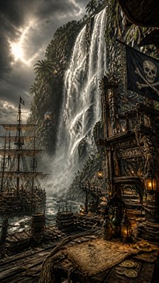 towering waterfall cascading down a cliff