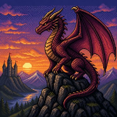 a majestic dragon perched on a rocky crag, wings half spread