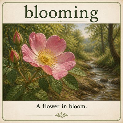 Please create a flashcard for the spelling word: blooming and it's definition: A flower in bloom.